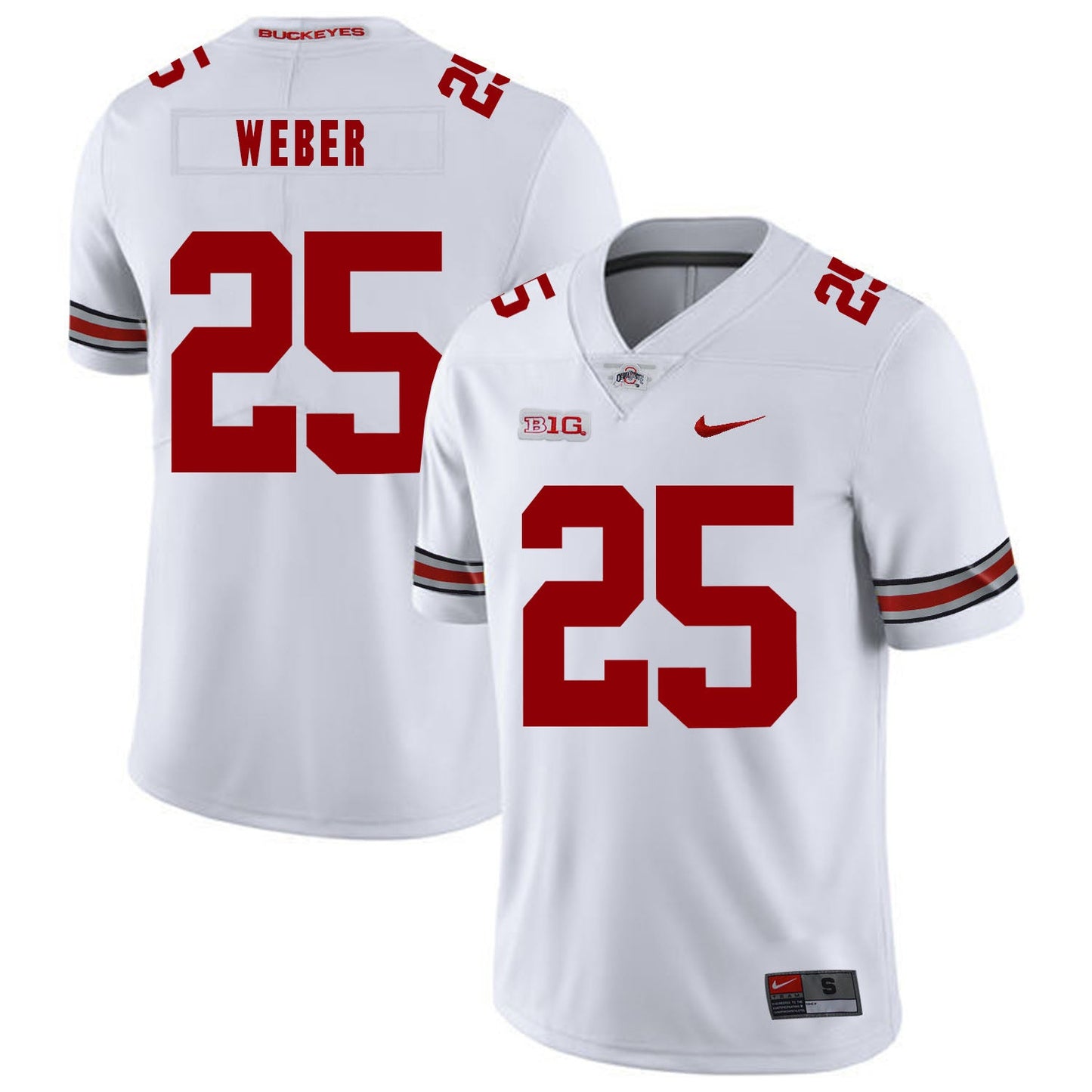 Mike Weber 25 White College Football Jersey football jersey product view 1