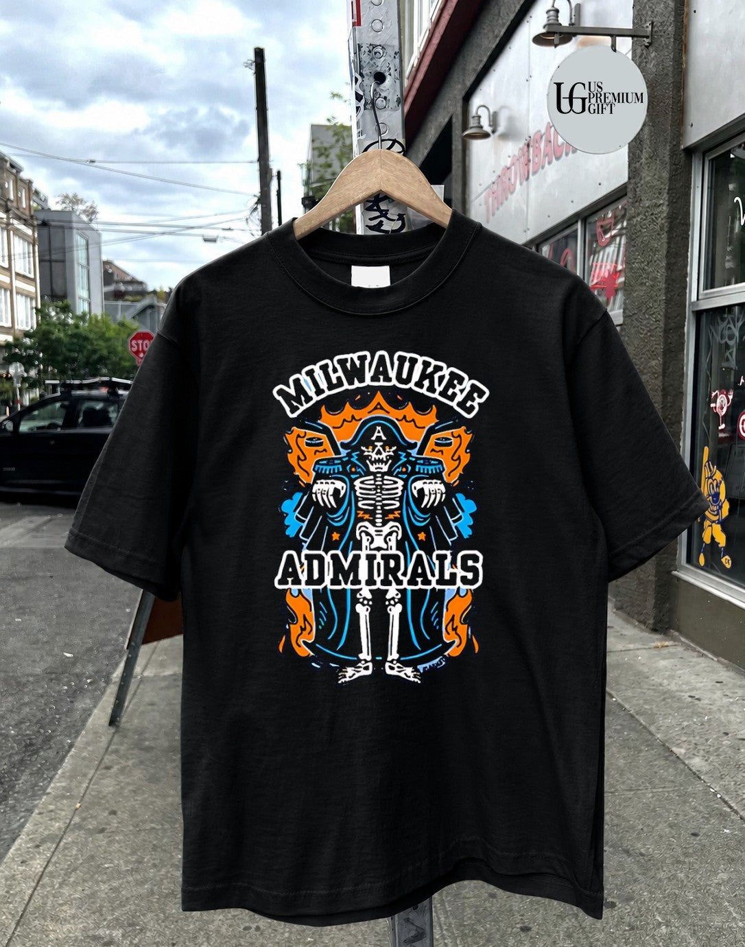 Milwaukee Admirals AHL Hockey Skeleton fire logo - Adult & Kids T-Shirts, Sweatshirts & Hoodies apparel design preview 2