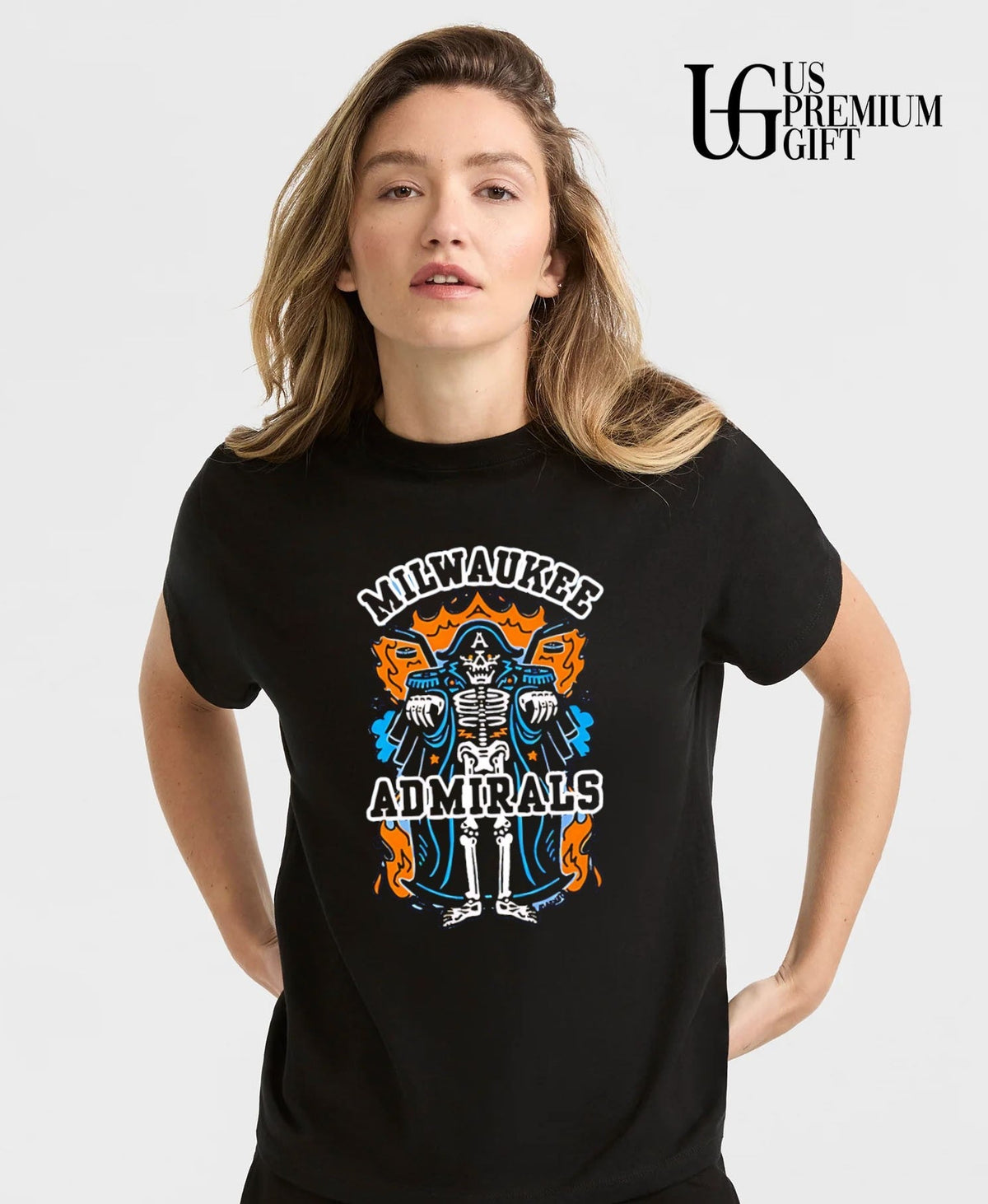 Milwaukee Admirals AHL Hockey Skeleton fire logo - Adult & Kids T-Shirts, Sweatshirts & Hoodies apparel design preview 3