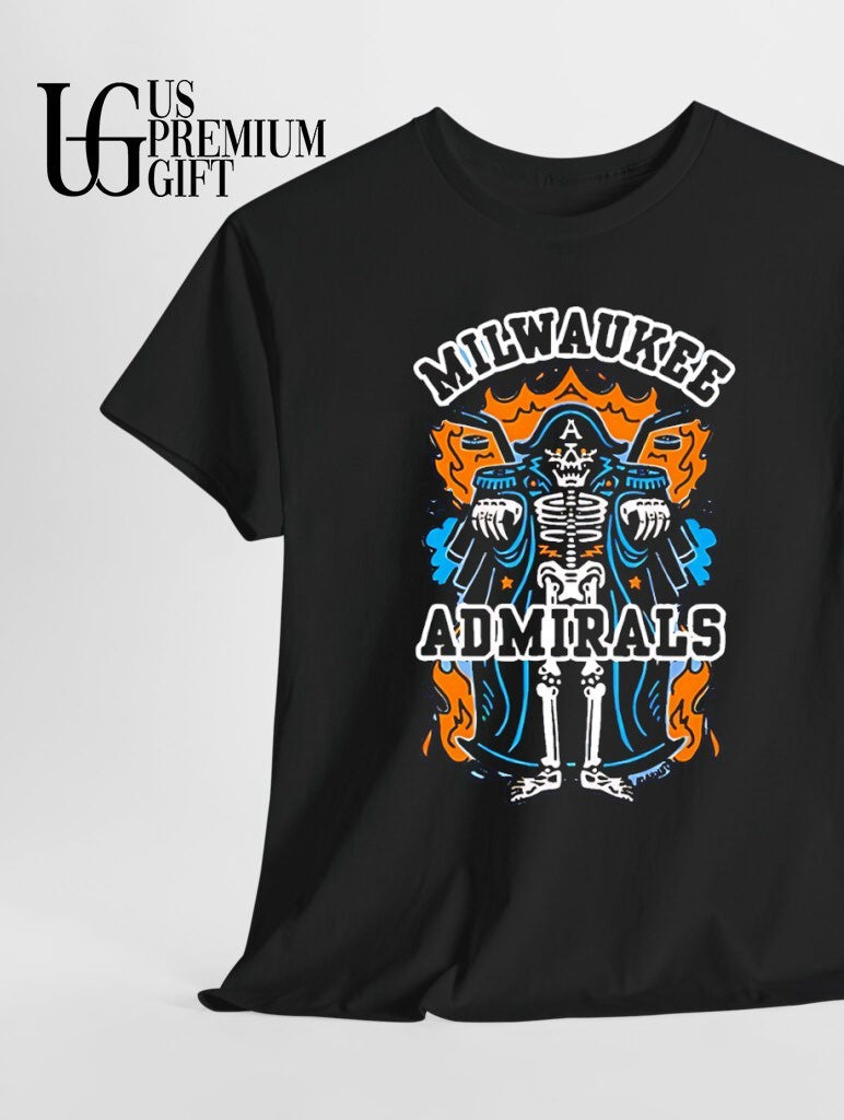 Milwaukee Admirals AHL Hockey Skeleton fire logo - Adult & Kids T-Shirts, Sweatshirts & Hoodies apparel design preview 1
