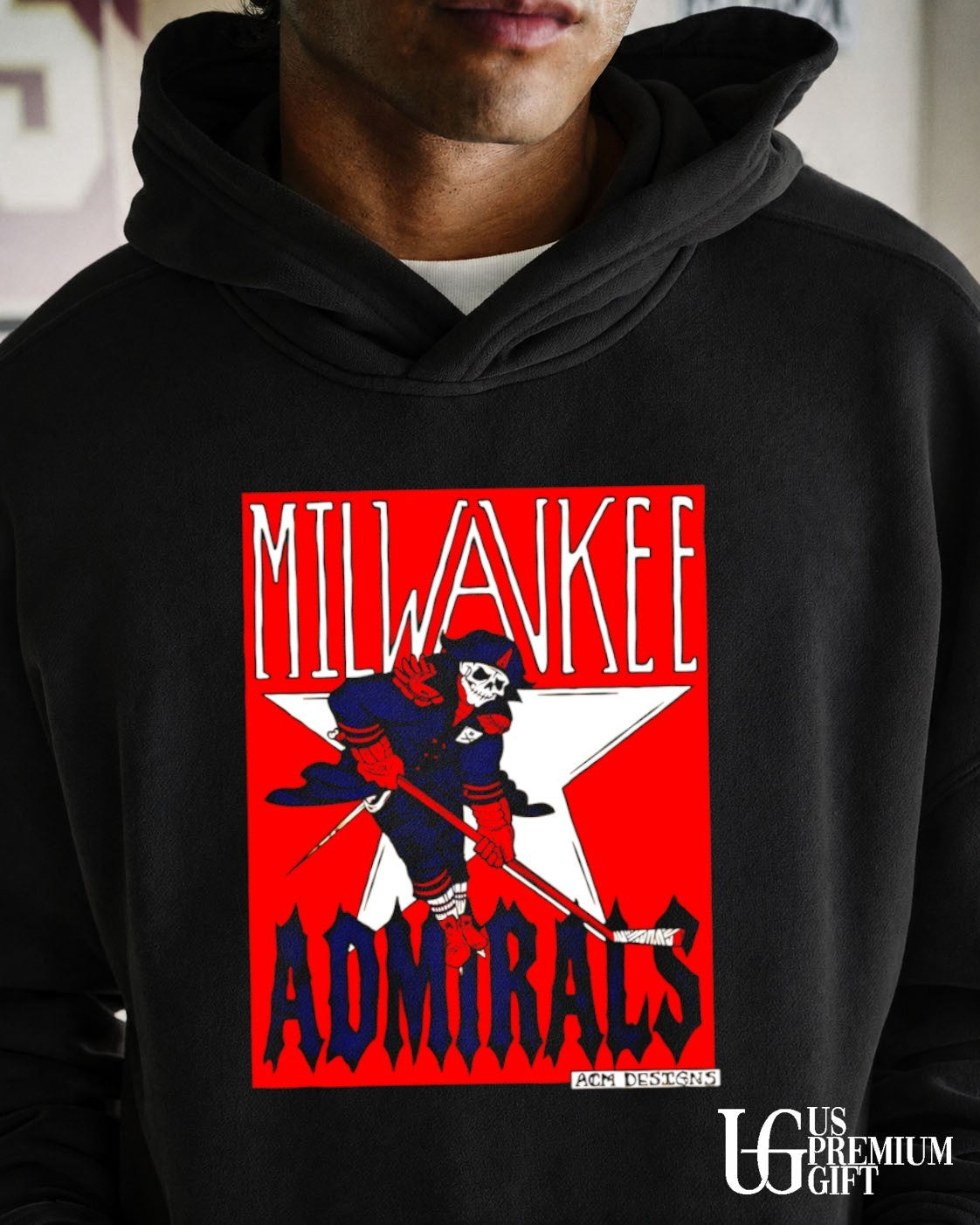 Milwaukee Admirals Ice Hockey AHL Skeleton Mascot - Adult & Kids T-Shirts, Sweatshirts & Hoodies apparel design preview 5