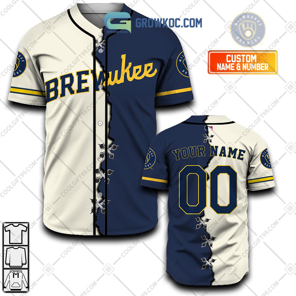 Milwaukee Brewers MLB Personalized Mix Baseball Jersey baseball jersey product view 1