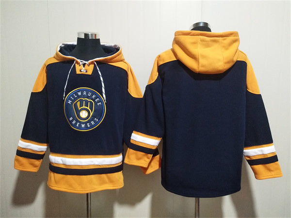 Milwaukee Brewers Blank Black Gold Ageless Must-Have Lace-Up Pullover Hoodie Baseball Jersey baseball jersey product view 1
