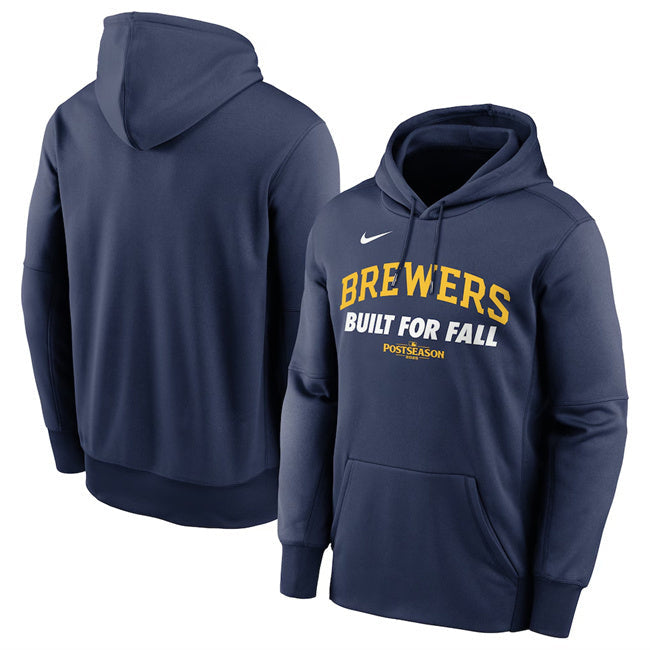 Milwaukee Brewers Navy Postseason Collection Therma Fleece Hoodie Baseball Jersey baseball jersey product view 1
