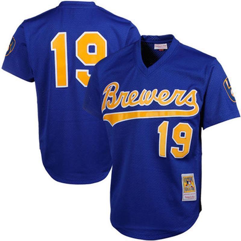 Milwaukee Brewers #19 Robin Yount Blue Retro Baseball Jersey baseball jersey product view 1