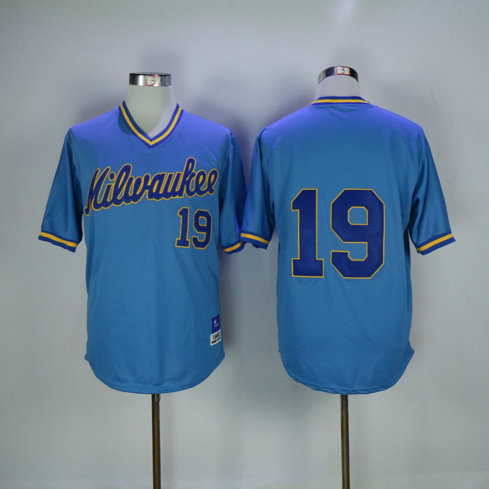 Milwaukee Brewers #19 Robin Yount Brewers 19 Blue Retro Baseball Jersey baseball jersey product view 1