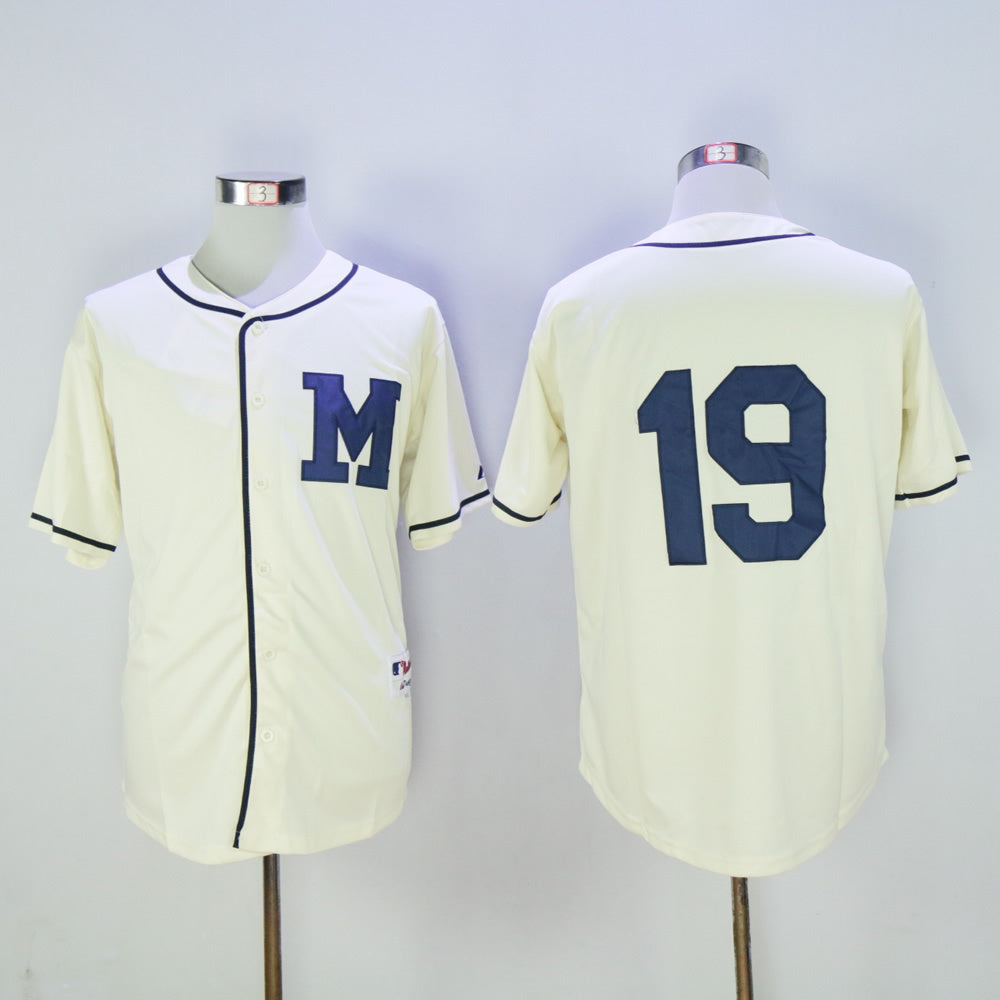 Milwaukee Brewers #19 Robin Yount Brewers 19 Off-White 1913 Retro Baseball Jersey baseball jersey product view 1