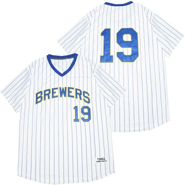 Milwaukee Brewers #19 Robin Yount Brewers 19 White Blue 1982 Retro Baseball Jersey baseball jersey product view 1