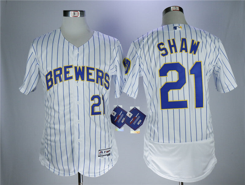 Milwaukee Brewers #21 Travis Shaw White Elite Baseball Jersey baseball jersey product view 1