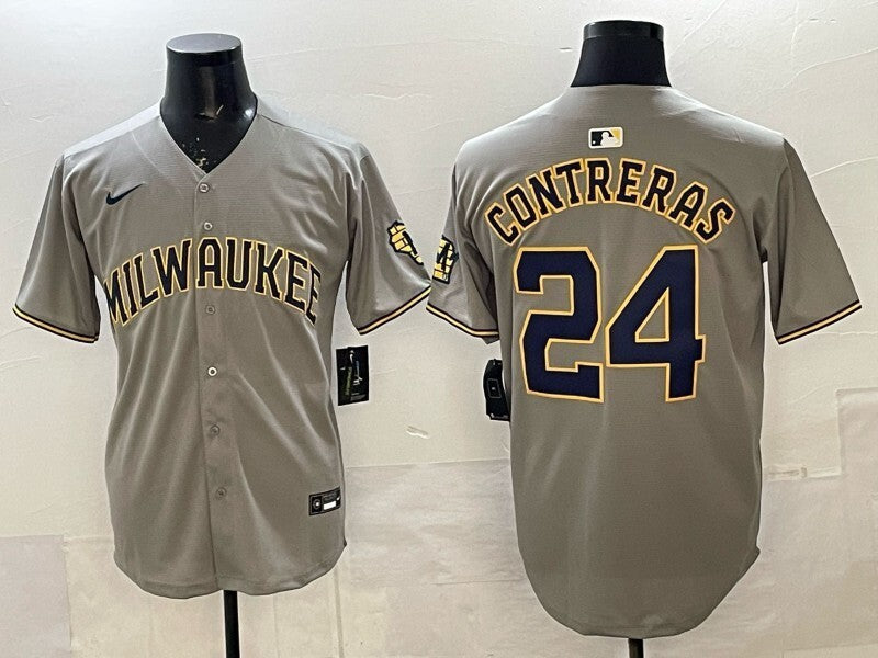 Milwaukee Brewers #24 William Contreras Brewers Adult Style 1 Baseball Jersey baseball jersey product view 1