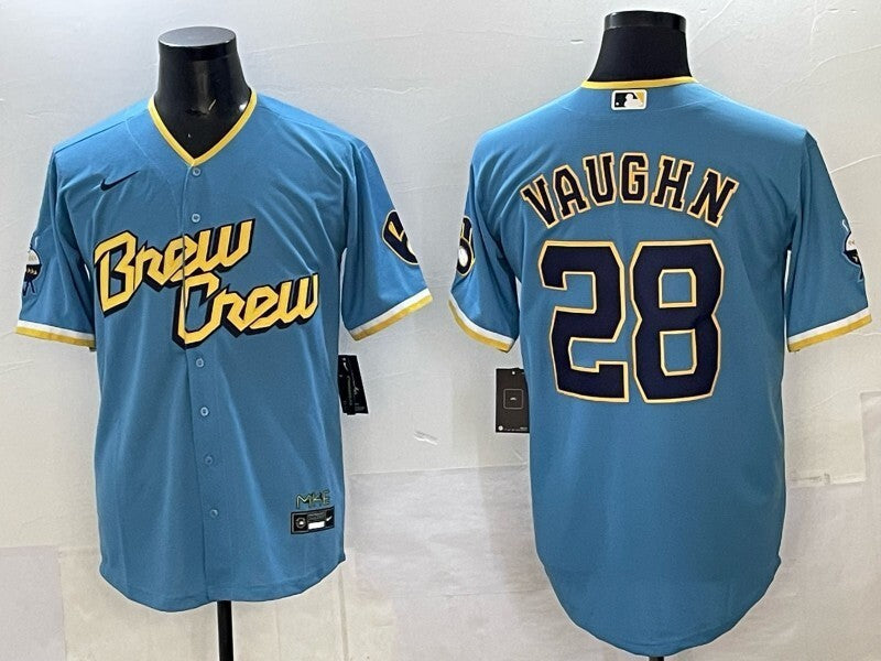 Milwaukee Brewers #28 Andrew Vaughn Brewers City Adult Baseball Jersey baseball jersey product view 1