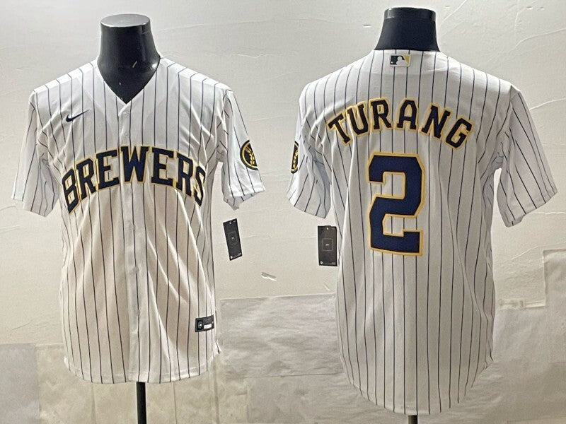 Milwaukee Brewers #2 Brice Turang Brewers Adult Style 2 Baseball Jersey baseball jersey product view 1