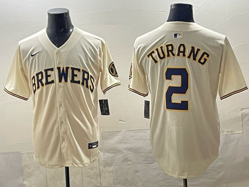 Milwaukee Brewers #2 Brice Turang Brewers Adult Style 4 Baseball Jersey baseball jersey product view 1