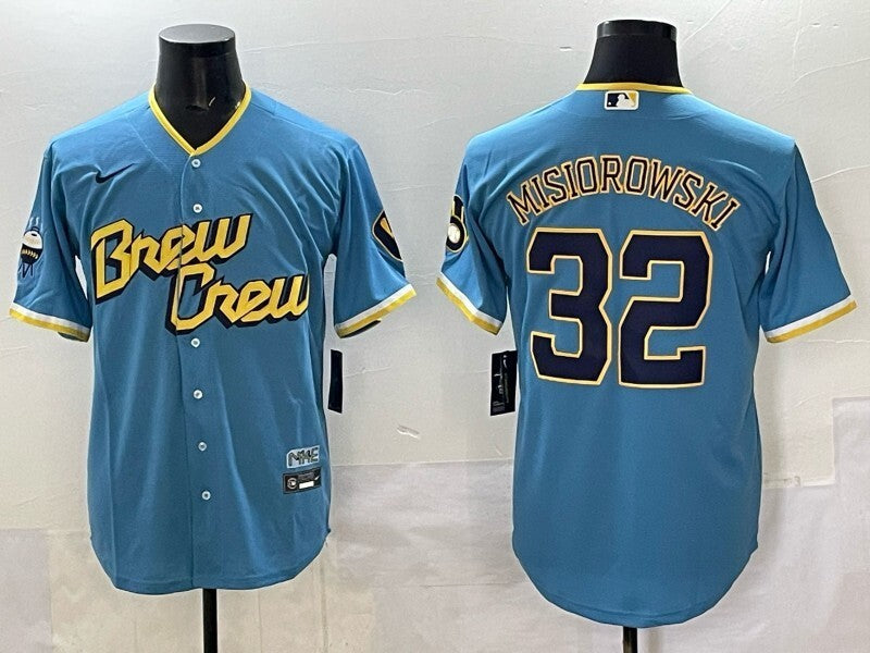 Milwaukee Brewers #32 Jacob Misiorowski Brewers Baseball Jersey baseball jersey product view 1