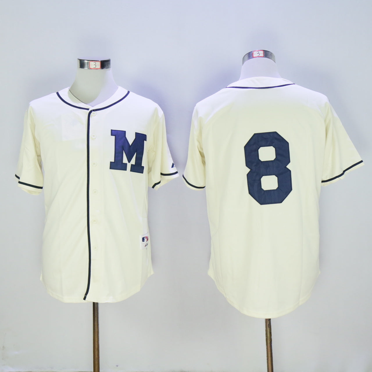 Milwaukee Brewers #8 Brewers 8 Off-White 1913 Retro Baseball Jersey baseball jersey product view 1