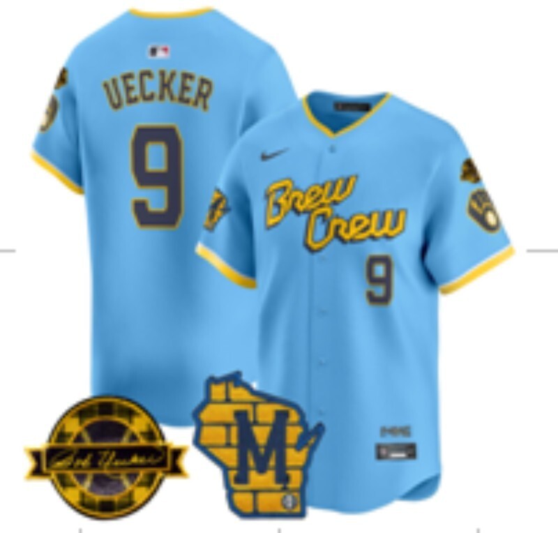 Milwaukee Brewers #9 Uecker Brewers Adult Style 7 Baseball Jersey baseball jersey product view 1