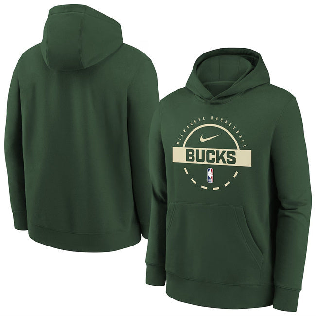 Milwaukee Bucks Hunter Green 2025 26 Practice Club Pullover Hoodie Basketball Jersey basketball jersey product view 1