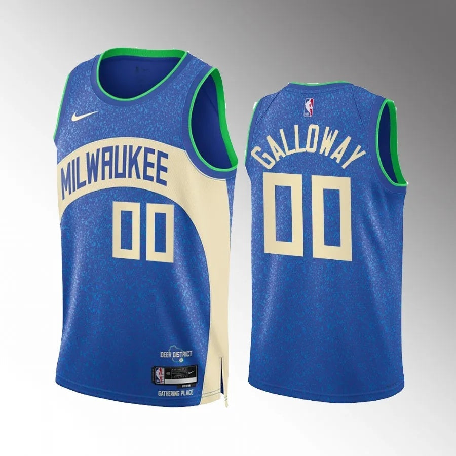 Milwaukee Bucks #00 Jaylin Galloway 2023-24 Blue City Edition Men Jersey Style 1 Basketball Jersey basketball jersey product view 1