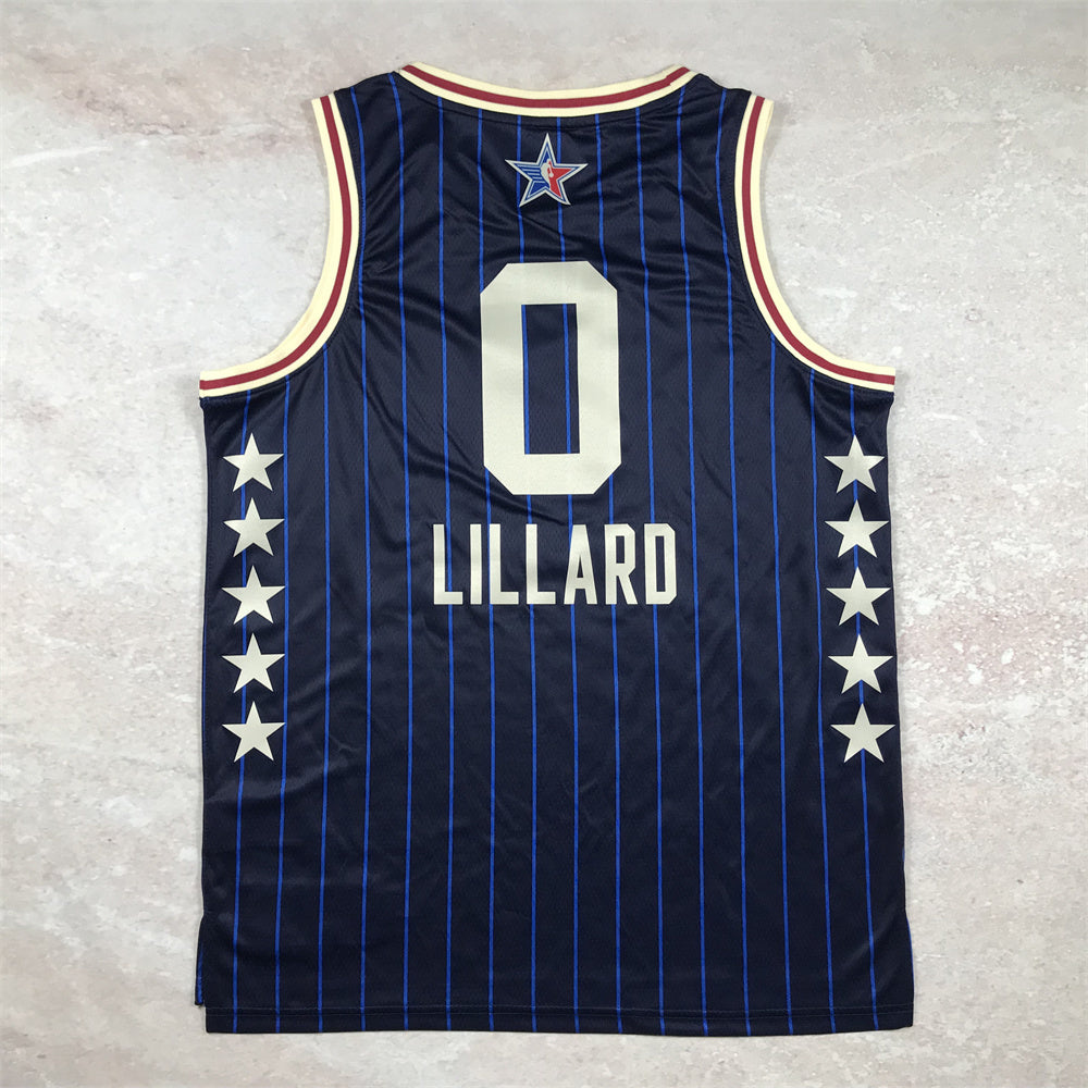 Milwaukee Bucks #0 Damian Lillard 2024 NBA All-Star Swingman Jersey Hot Press 24 All-Star Blue Hot Press S-XXL basketball jersey product view 1