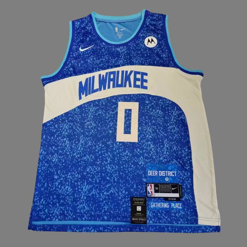 Milwaukee Bucks #0 Damian Lillard Bucks 0 # Blue 24 New Season City Edition Jersey Style 2 basketball jersey product view 1