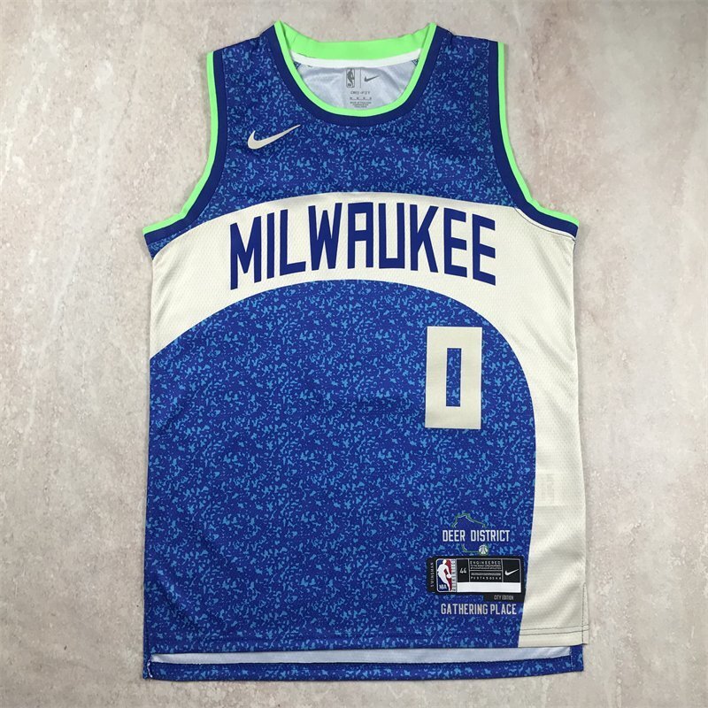 Milwaukee Bucks #0 Damian Lillard Hot Press Bucks 0 Blue City s-xxl Style 2 Basketball Jersey basketball jersey product view 1