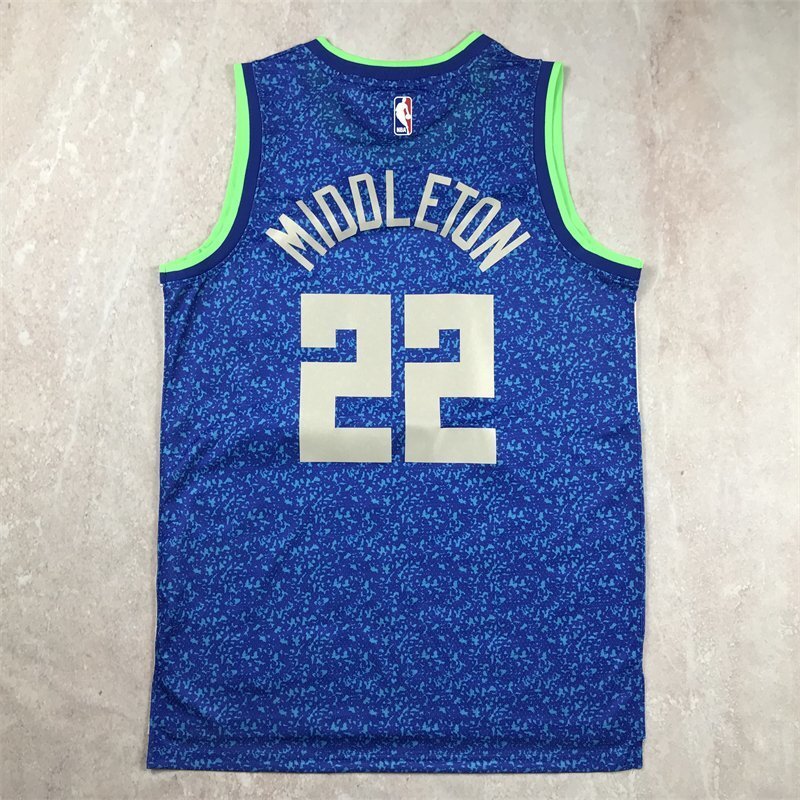 Milwaukee Bucks #22 Khris Middleton Hot Press Bucks 22 Blue City s-xxl Style 1 Basketball Jersey basketball jersey product view 1