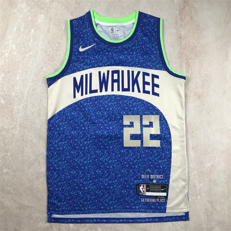 Milwaukee Bucks #22 Khris Middleton Hot Press Bucks 22 Blue City s-xxl Style 2 Basketball Jersey basketball jersey product view 1