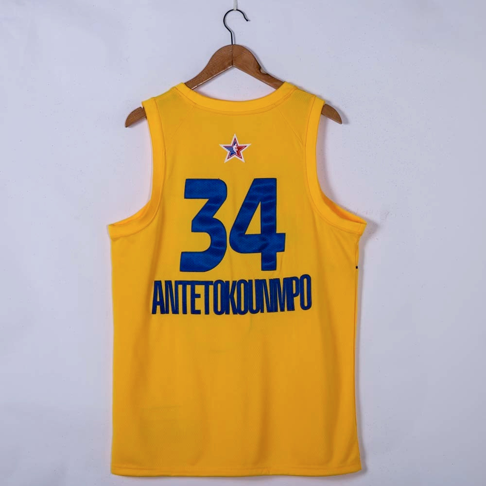 Milwaukee Bucks #34 Giannis Antetokounmpo 2021 All-Star 34 # Yellow Style 1 Basketball Jersey basketball jersey product view 1