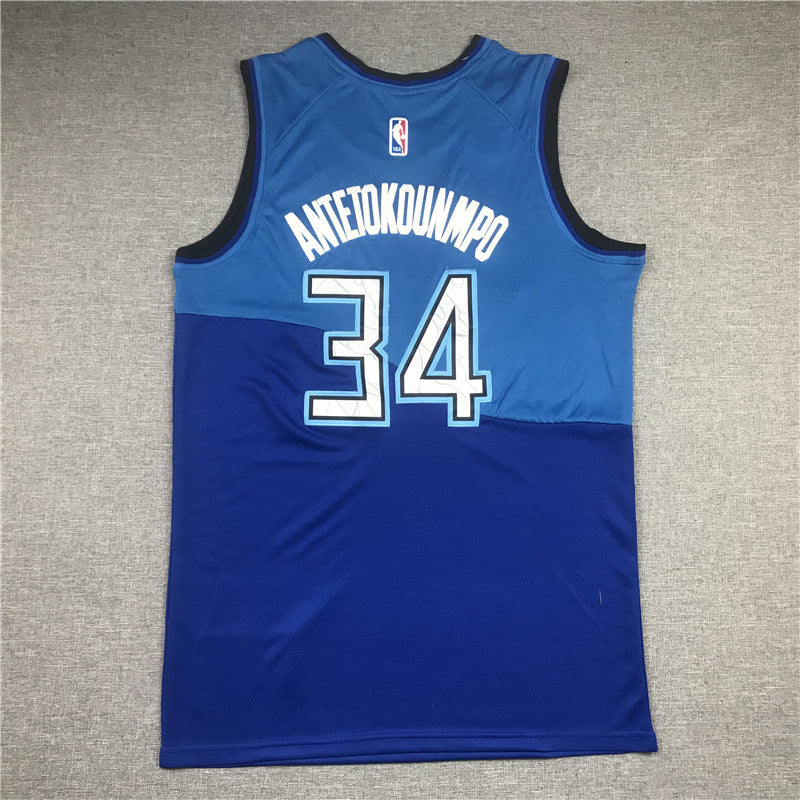 Milwaukee Bucks #34 Giannis Antetokounmpo 21 Bucks 34 New Blue City Edition Style 1 Basketball Jersey basketball jersey product view 1
