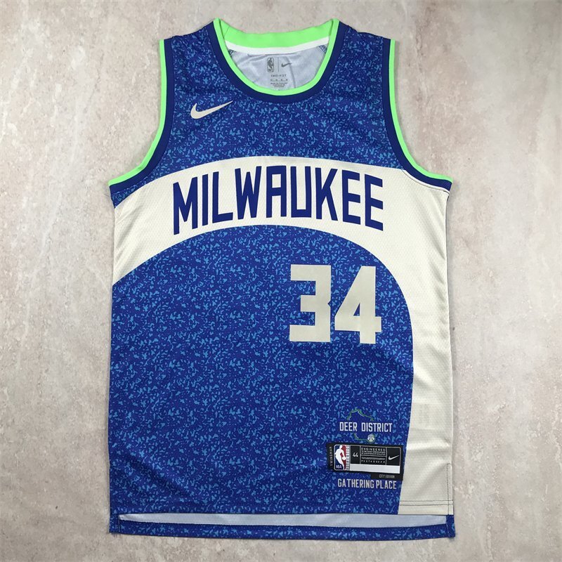 Milwaukee Bucks #34 Giannis Antetokounmpo Hot Press Bucks 34 Blue City s-xxl Style 2 Basketball Jersey basketball jersey product view 1