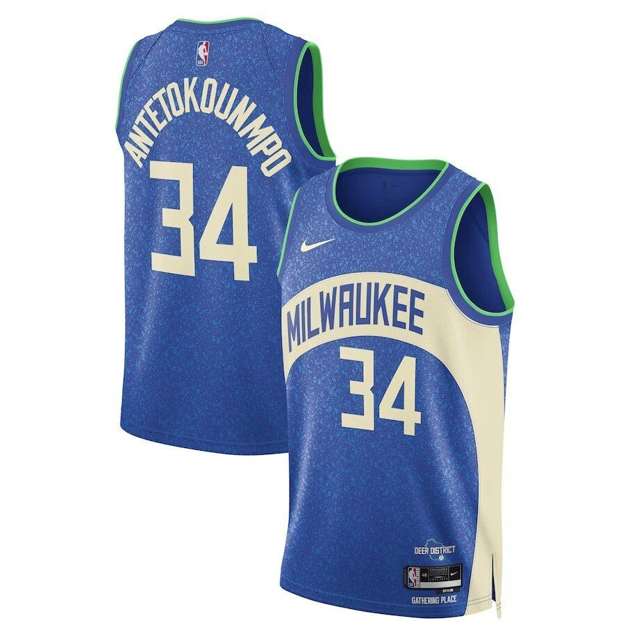Milwaukee Bucks #34 Giannis Antetokounmpo Unisex 2023 24 Swingman Jersey - Blue - City Edition basketball jersey product view 1