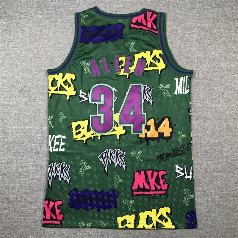 Milwaukee Bucks #34 Ray Allen Bucks 34 Green s-xxl Style 1 Basketball Jersey basketball jersey product view 1