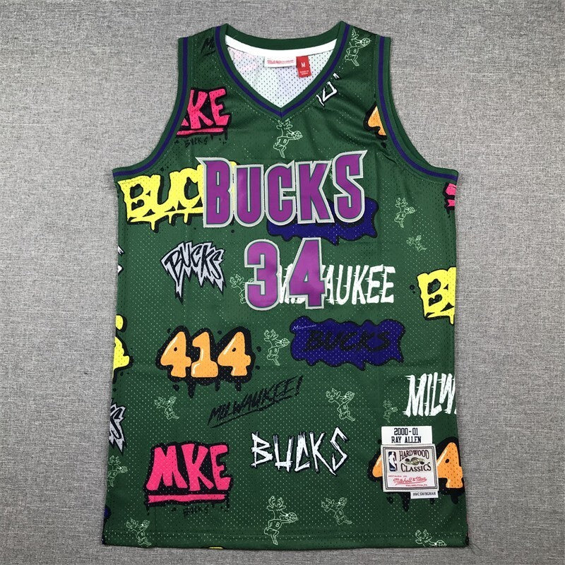 Milwaukee Bucks #34 Ray Allen Bucks 34 Green s-xxl Style 2 Basketball Jersey basketball jersey product view 1