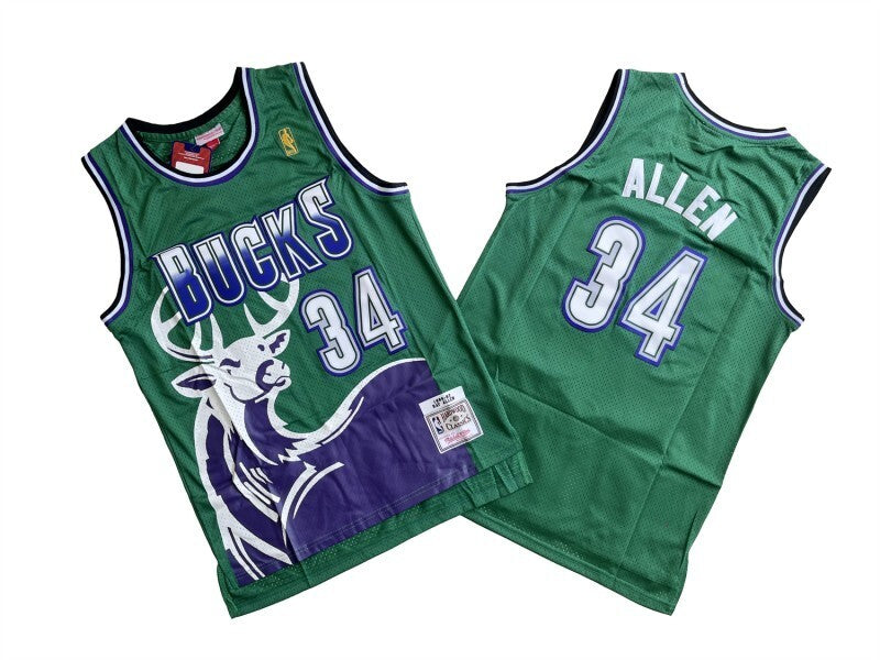 Milwaukee Bucks #34 Ray Allen Bucks 34 # Green 96-97 Season Mitchell Retro Jersey --. Allen basketball jersey product view 1