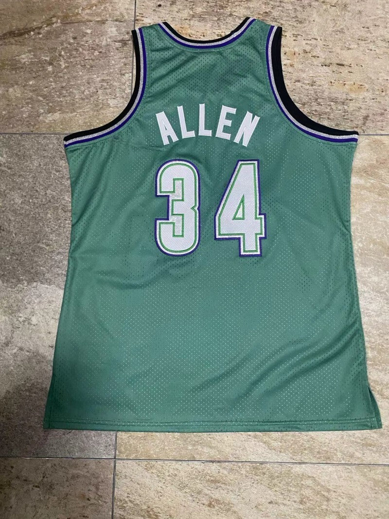 Milwaukee Bucks #34 Ray Allen mitchell&ness Bucks 34 # Allen au Embroidered Retro 96-97 Green Jersey Style 4 basketball jersey product view 1