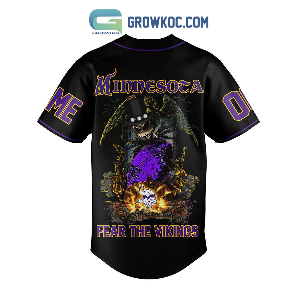 Minnesota Fear The Vikings Jack Skellington Halloween Personalized Baseball Jersey baseball jersey product view 3