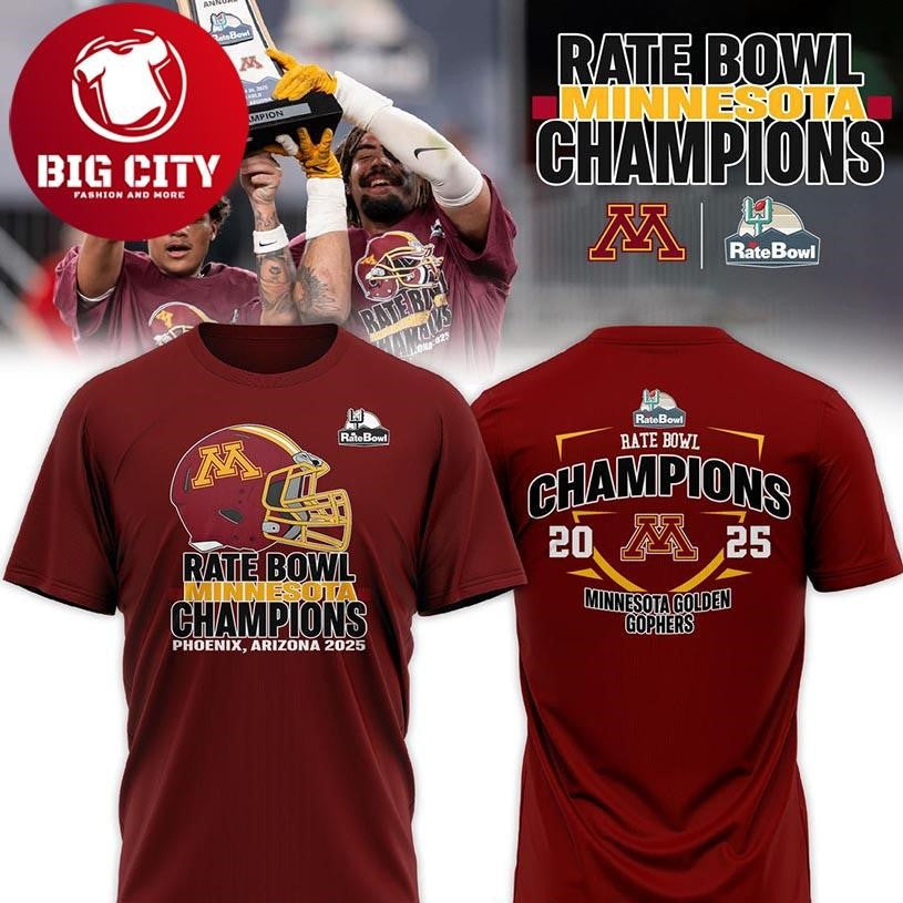 Minnesota Golden Gophers 2025-2026 Rate Bowl Champions NCAA Two Sided Shirt Unisex T-shirt, Sweatshirt, Hoodie, Long Sleeve Tee - T-Shirt, Sweatshirt, Hoodie