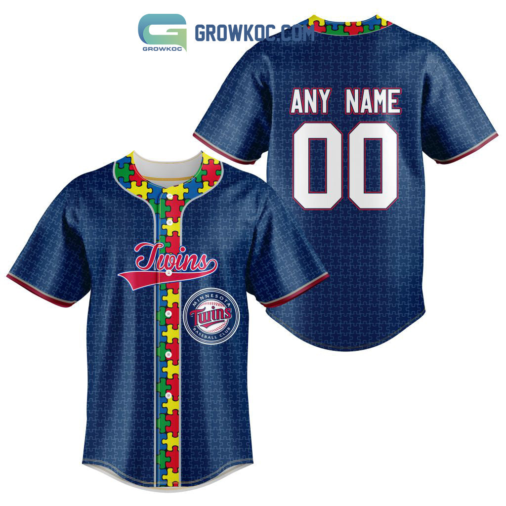 Minnesota Twins MLB Fearless Against Autism Personalized Baseball Jersey baseball jersey product view 1