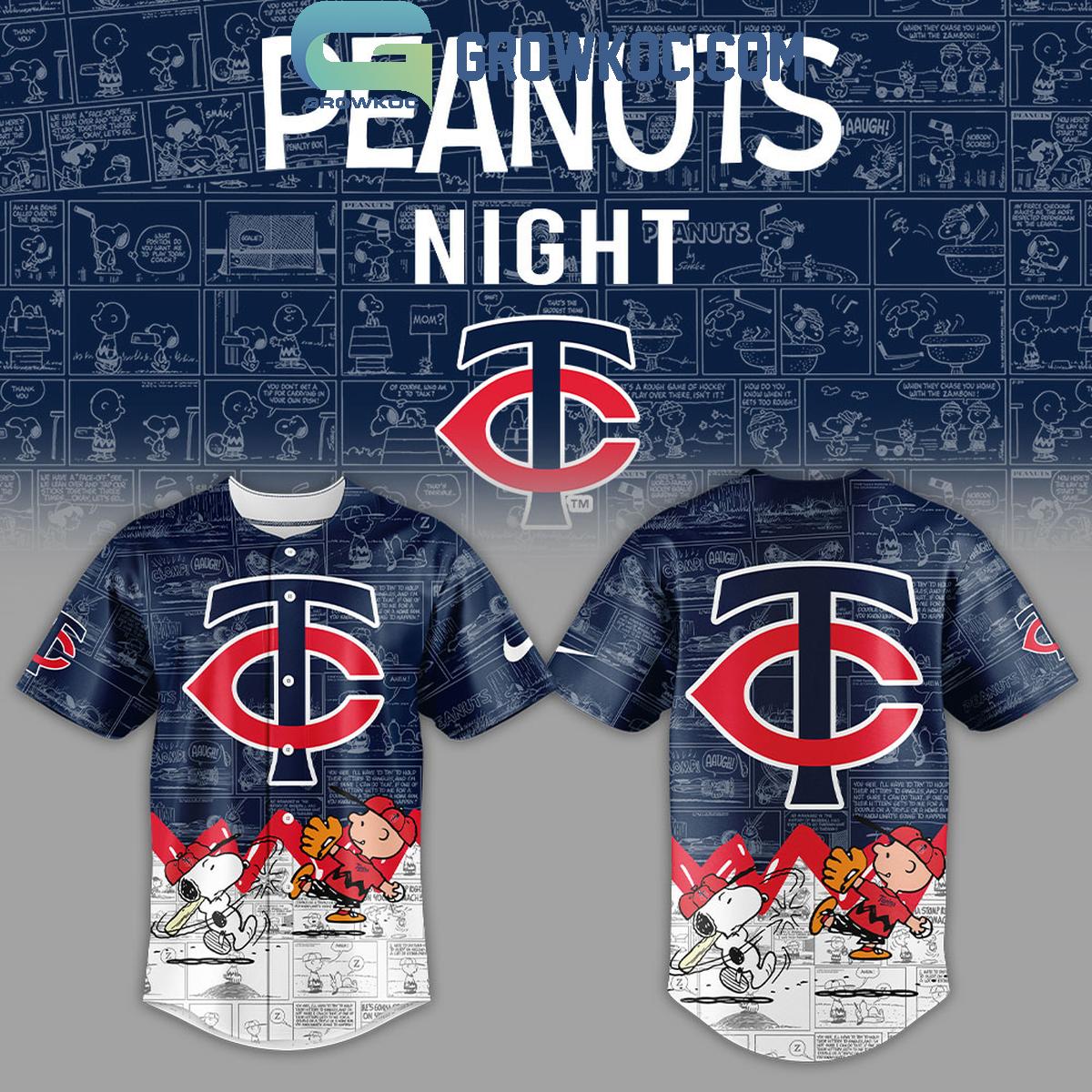 Minnesota Twins Peanuts 75th Anniversary Baseball Jersey baseball jersey product view 1
