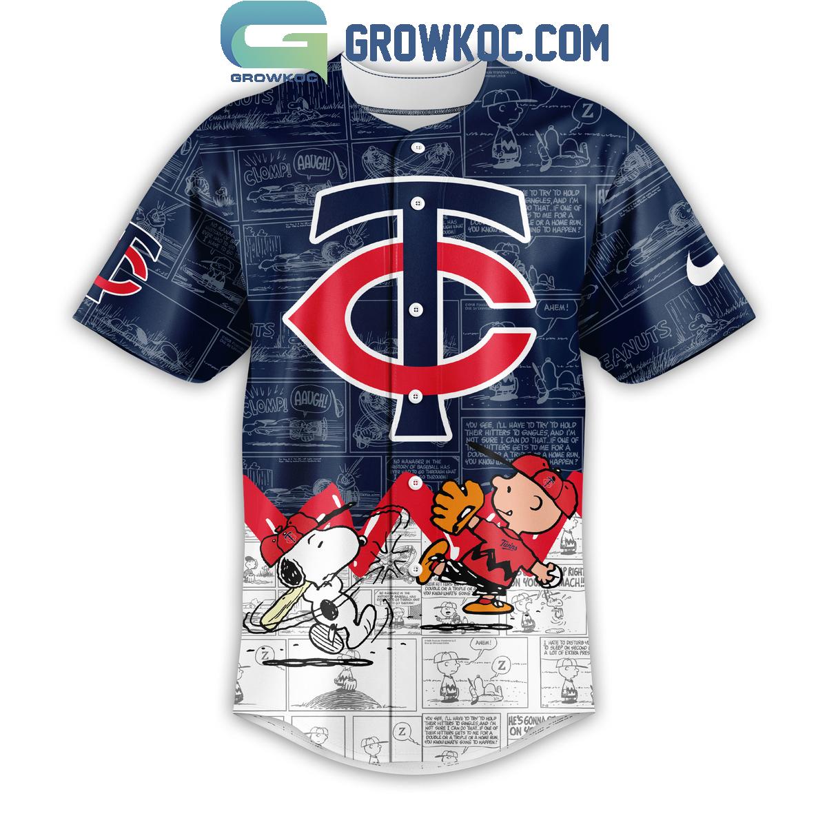Minnesota Twins Peanuts 75th Anniversary Baseball Jersey baseball jersey product view 2