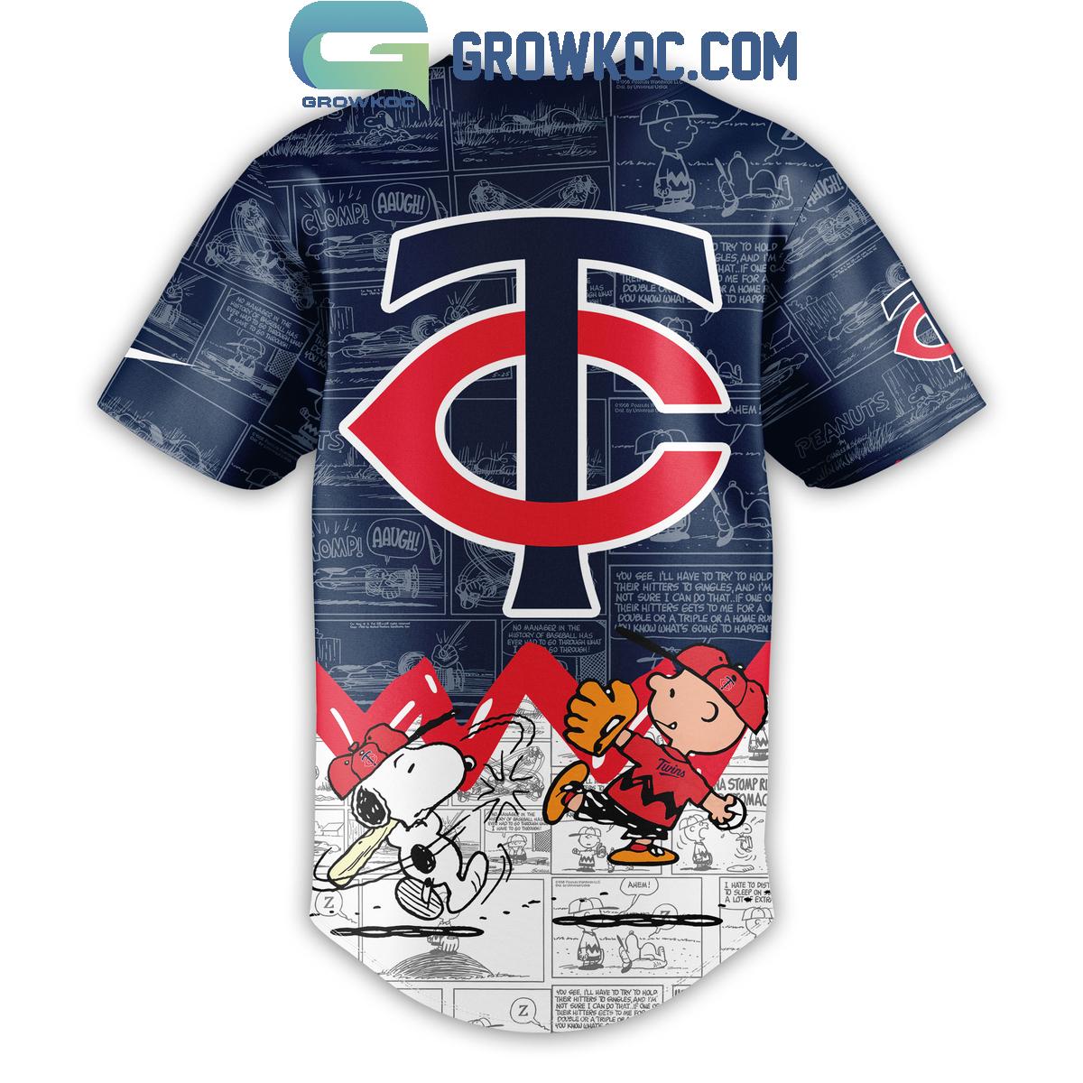 Minnesota Twins Peanuts 75th Anniversary Baseball Jersey baseball jersey product view 3