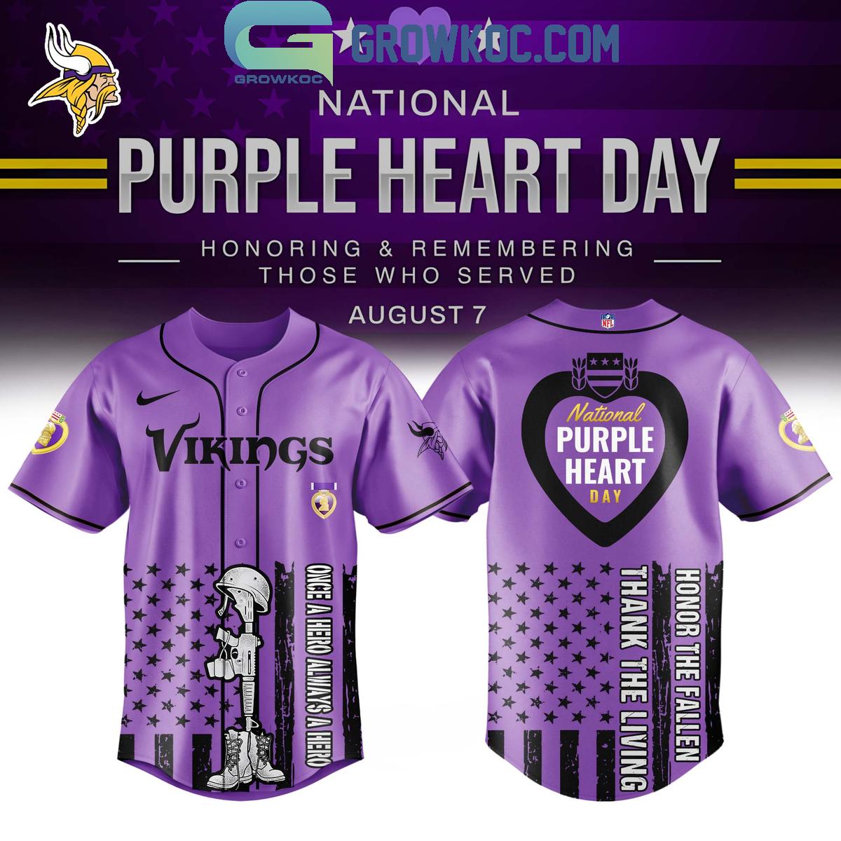 Minnesota Vikings Purple Heart Day 2025 Baseball Jersey baseball jersey product view 1