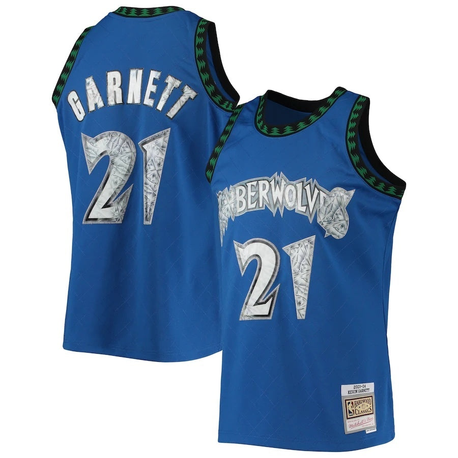 Minnesota Timberwolves #21 Kevin Garnett Mitchell & Ness 2003-04 Hardwood Classics 75th Anniversary Diamond Swingman Jer basketball jersey product view 1