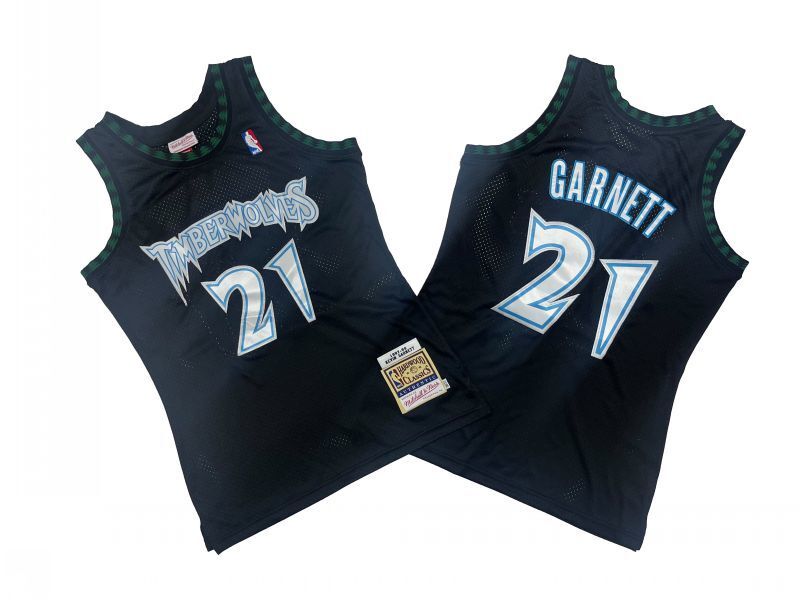 Minnesota Timberwolves #21 Kevin Garnett Timberwolves 21 # Black 87-98 Season Mitchell Retro Jersey -- Kevin . Garnett basketball jersey product view 1