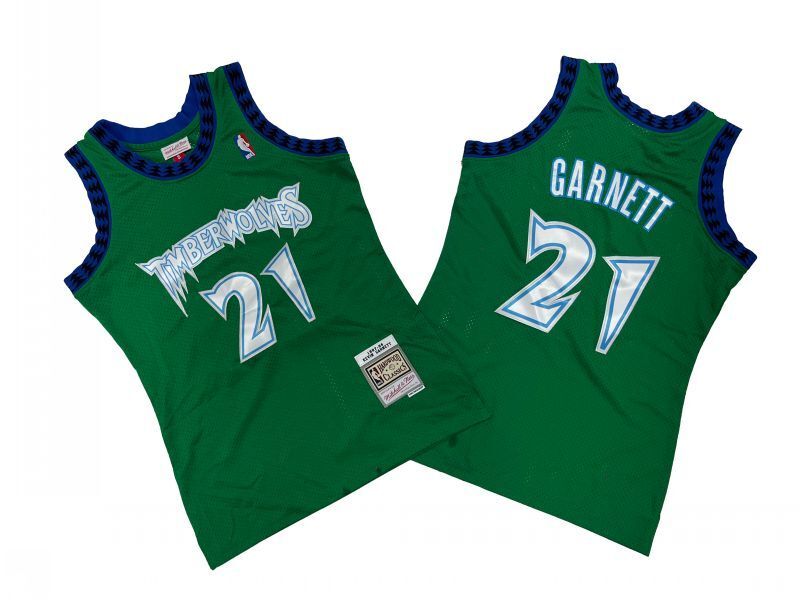 Minnesota Timberwolves #21 Kevin Garnett Timberwolves 21 # Green 97-98 Season Mitchell Retro Jersey -- Kevin . Garnett Style 2 basketball jersey product view 1