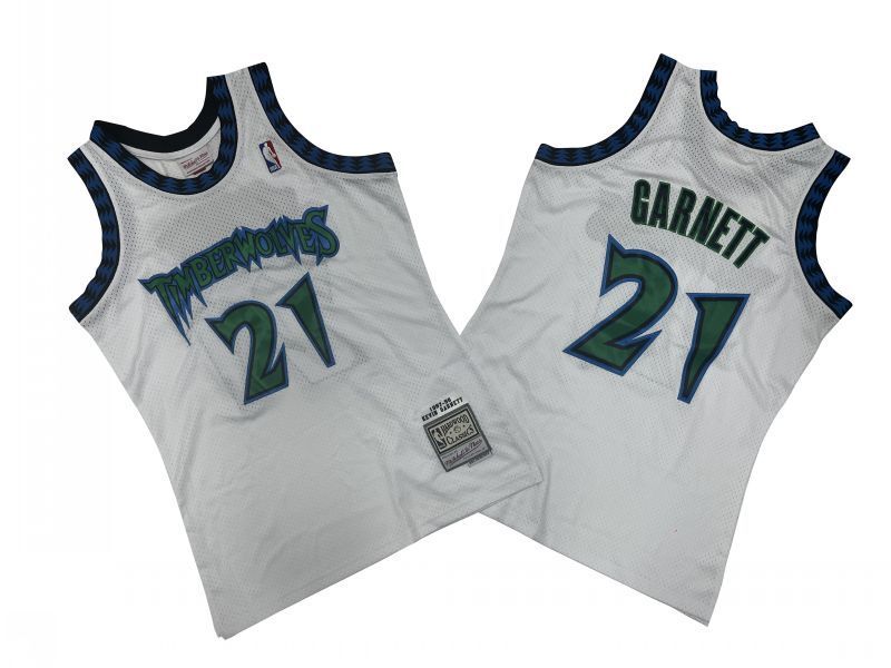 Minnesota Timberwolves #21 Kevin Garnett Timberwolves 21 # White 87-98 Season Mitchell Retro Jersey -- Kevin . Garnett Style 2 basketball jersey product view 1