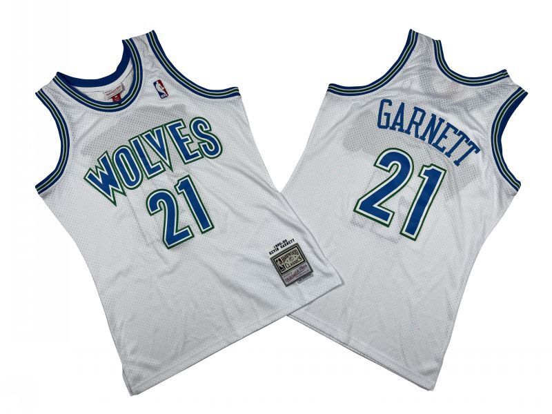 Minnesota Timberwolves #21 Kevin Garnett Timberwolves 21 # White 95-96 Season Mitchell Retro Jersey -- Kevin . Garnett Style 2 basketball jersey product view 1