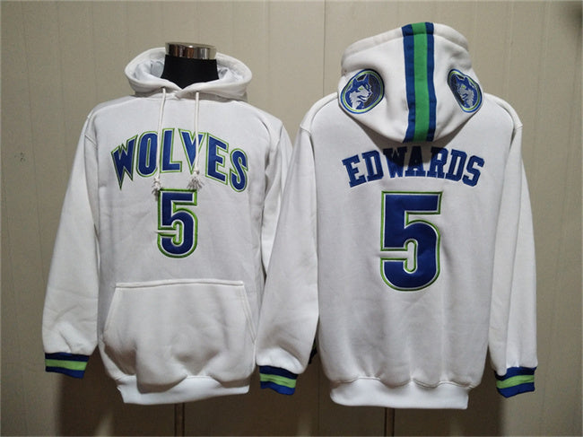 Minnesota Timberwolves #5 Anthony Edwards White Lace-Up Pullover Hoodie Basketball Jersey basketball jersey product view 1
