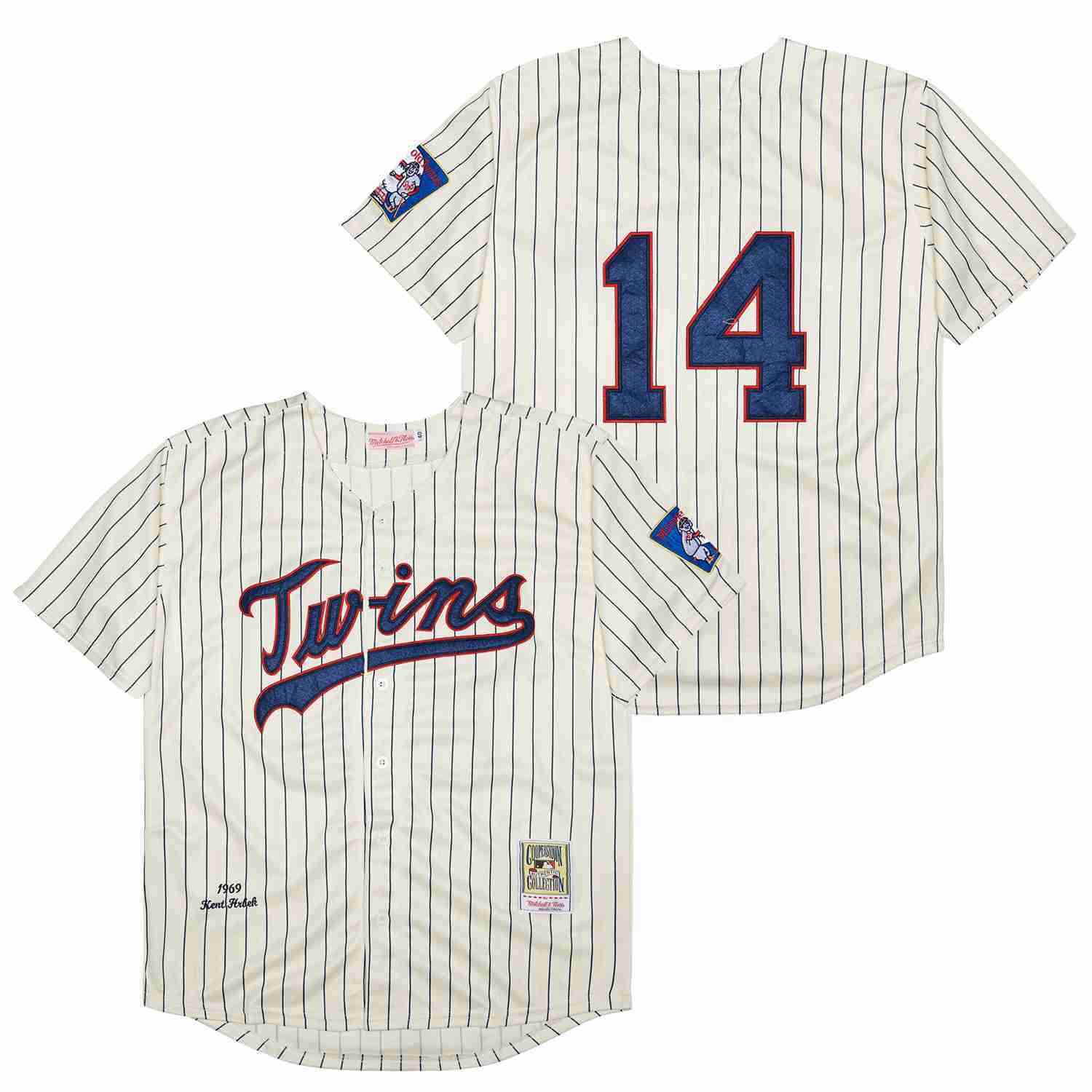 Minnesota Twins #14 Kent Hrbek Twins 14 Off-White Navy 1969 Retro Style 1 Baseball Jersey baseball jersey product view 1