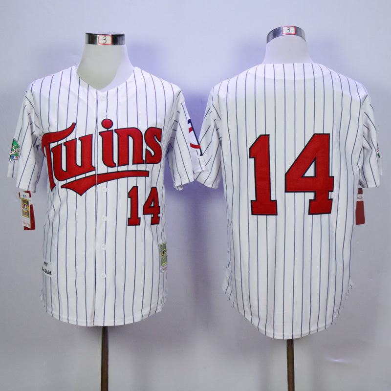 Minnesota Twins #14 Kent Hrbek Twins 14 White Navy Stripe 1991 Retro Style 2 Baseball Jersey baseball jersey product view 1